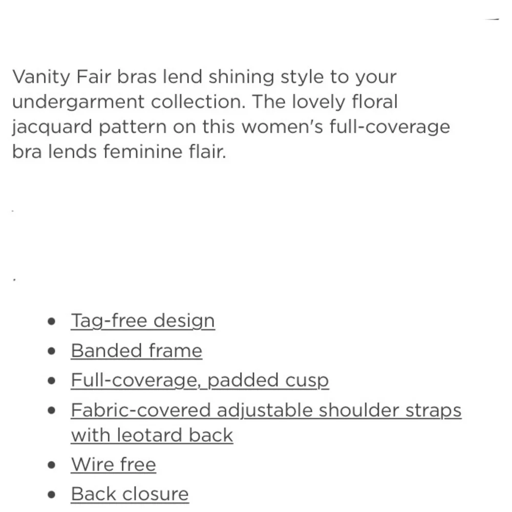 Vanity Fair Body Shine Floral Full Coverage Wire Free 38D Gray